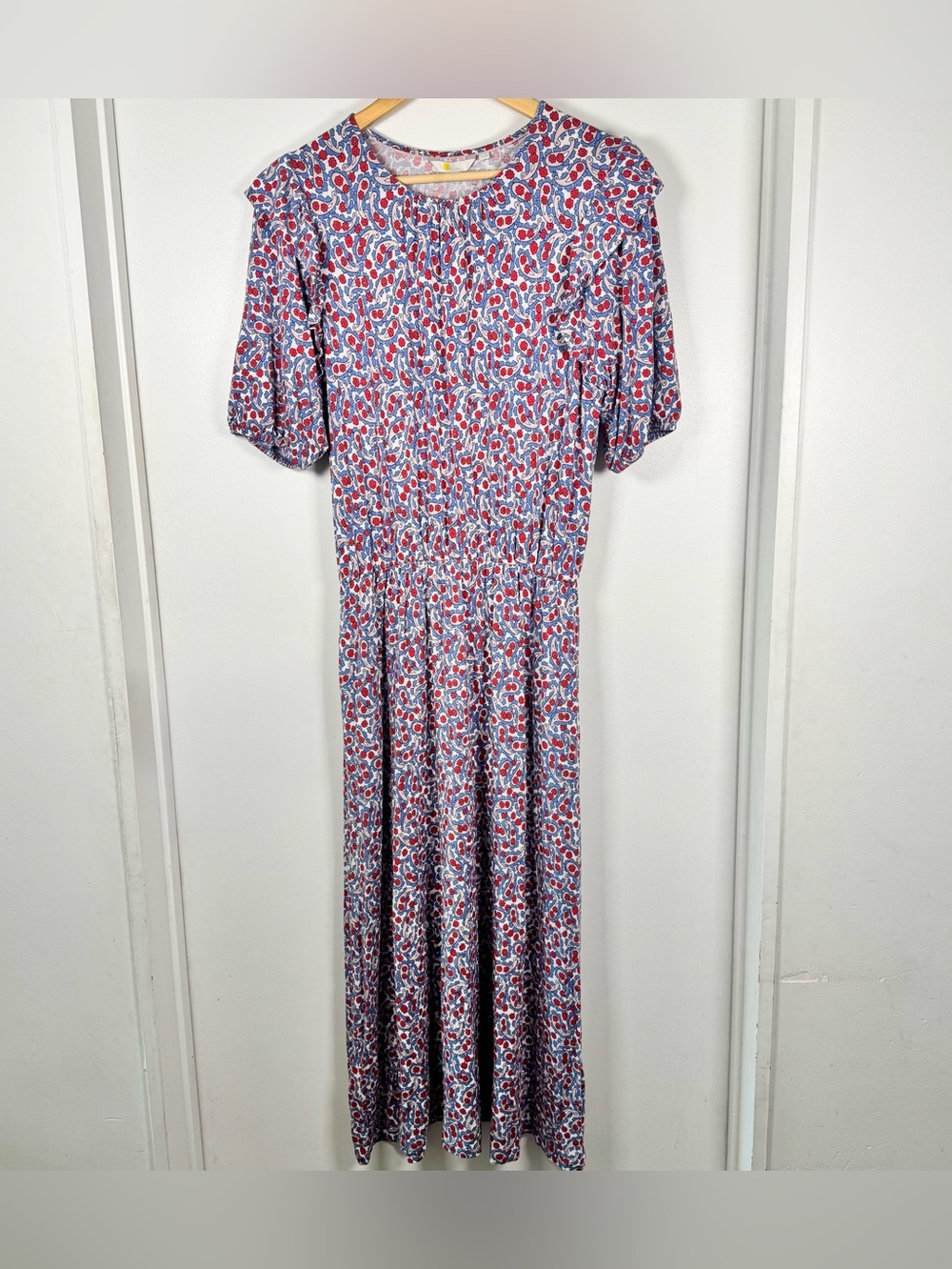 Boden Paisley Red & Blue Floral Print Jersey Knit Midi Dress Women’s 10 US EUC